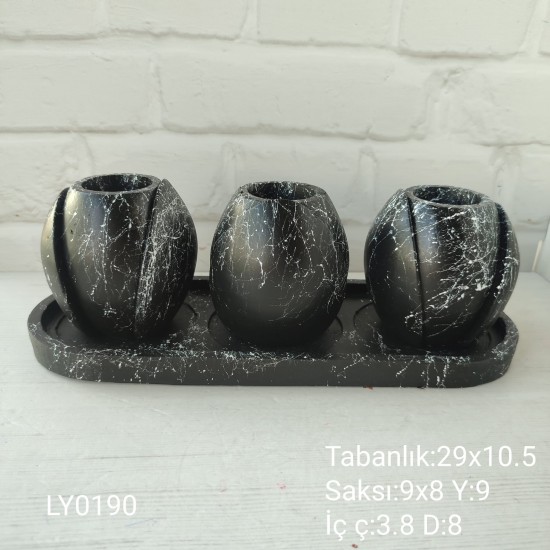 LY0190 SUKULENT KABUKLU SAKSI ÜÇLÜ TABAKLI SET