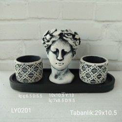 LY0201 SUKULENT SAKSI SET TABAKLI HELENLİ