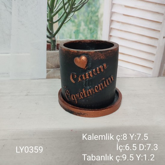 LY0359 CANIM ÖĞRETMENİM SİLİNDİR SAKSI TABAKLI